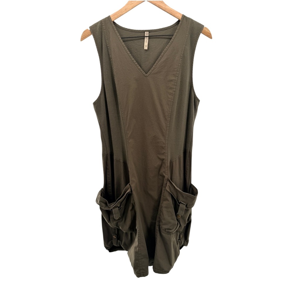 XCVI Gibbon Dress M Olive Green Cotton Stretch Poplin Cargo Utility Pockets